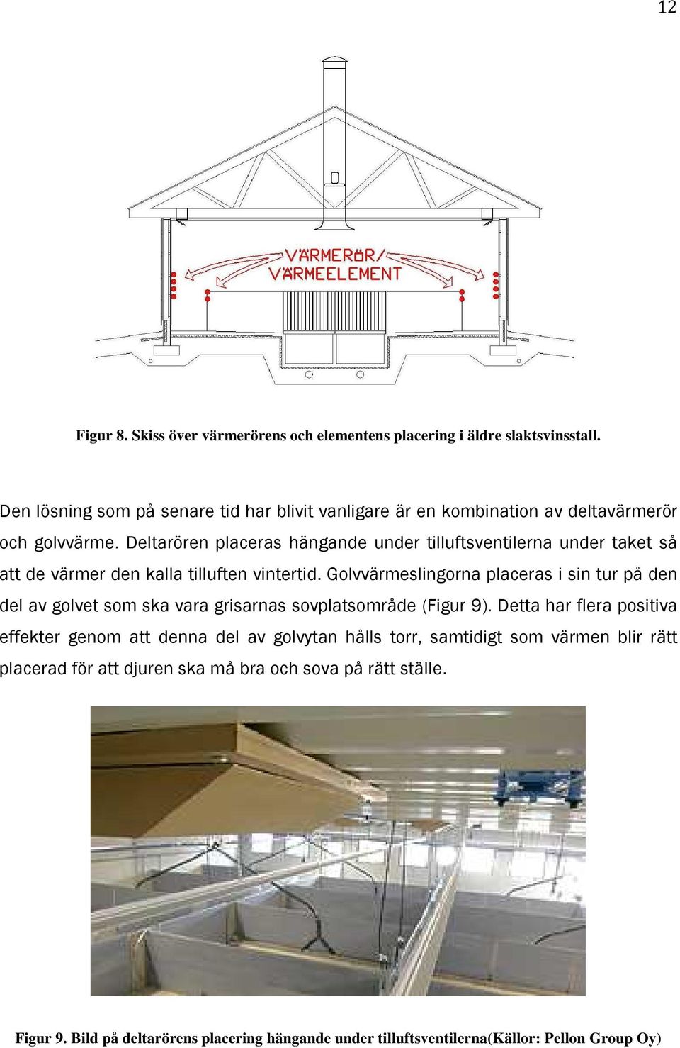 Deltarören placeras hängande under tilluftsventilerna under taket så att de värmer den kalla tilluften vintertid.