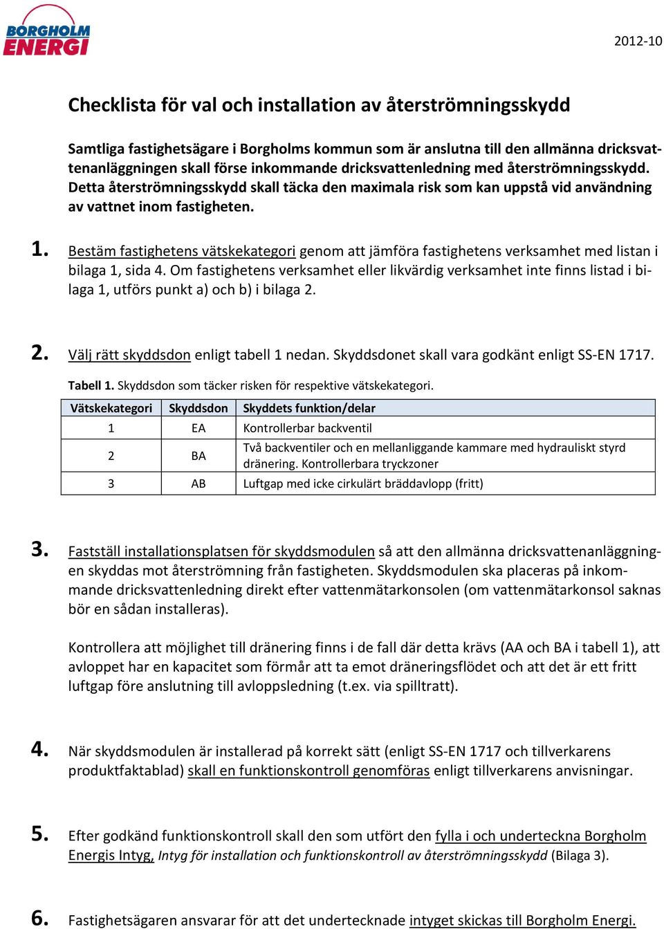 Bestäm fastighetens vätskekategori genom att jämföra fastighetens verksamhet med listan i bilaga 1, sida 4.