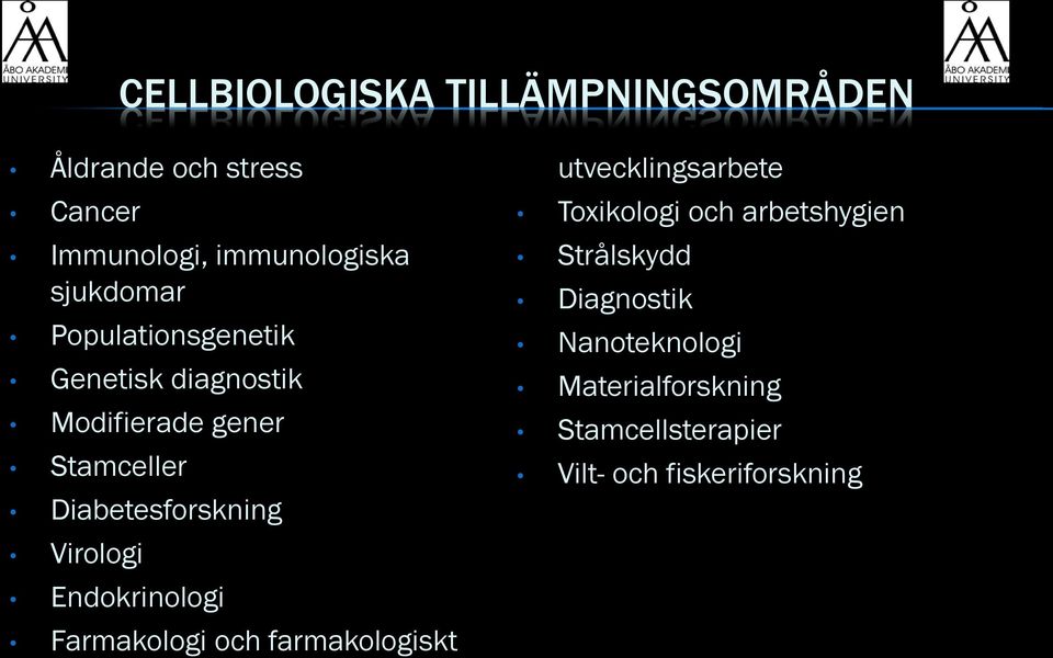 Virologi Endokrinologi Farmakologi och farmakologiskt utvecklingsarbete Toxikologi och