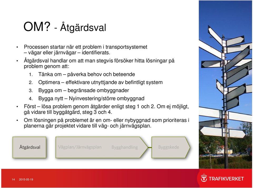 Optimera effektivare utnyttjande av befintligt system 3. Bygga om begränsade ombyggnader 4.