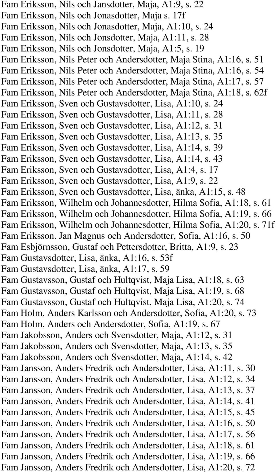 51 Fam Eriksson, Nils Peter och Andersdotter, Maja Stina, A1:16, s. 54 Fam Eriksson, Nils Peter och Andersdotter, Maja Stina, A1:17, s.