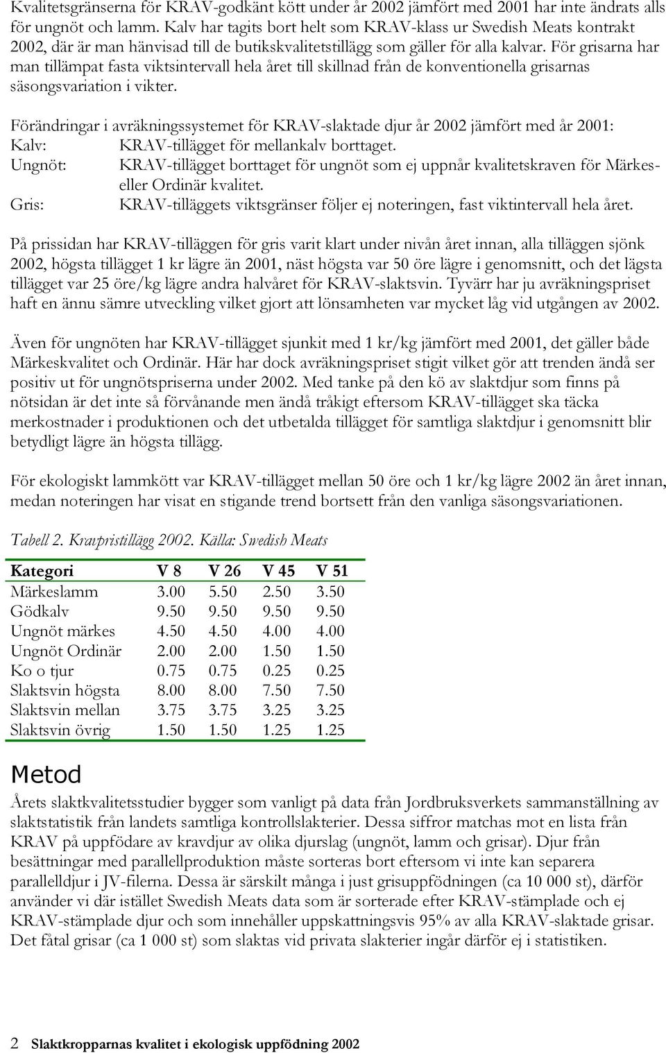 För grisarna har man tillämpat fasta viktsintervall hela året till skillnad från de konventionella grisarnas säsongsvariation i vikter.