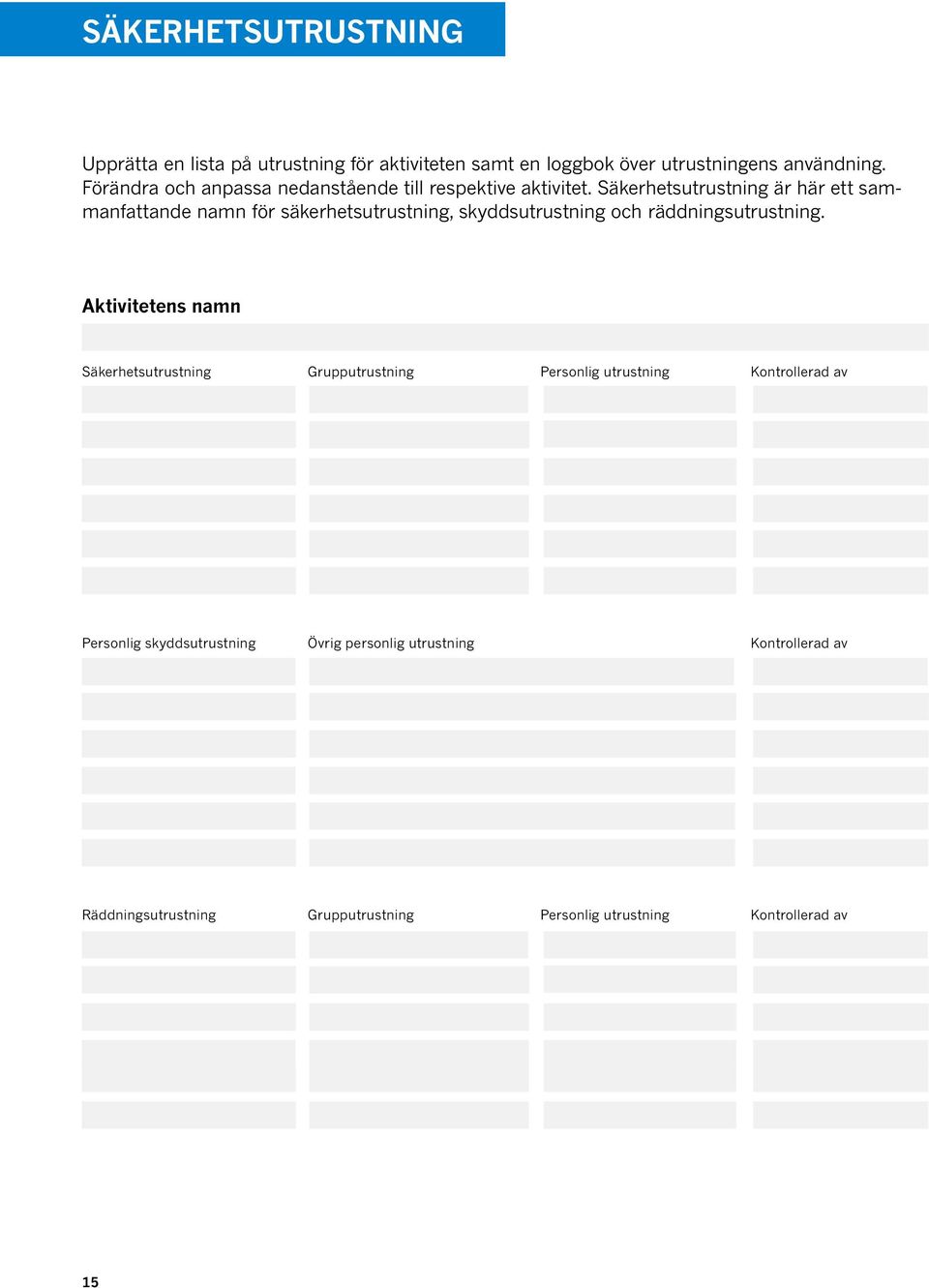 Säkerhetsutrustning är här ett sammanfattande namn för säkerhetsutrustning, skyddsutrustning och räddningsutrustning.