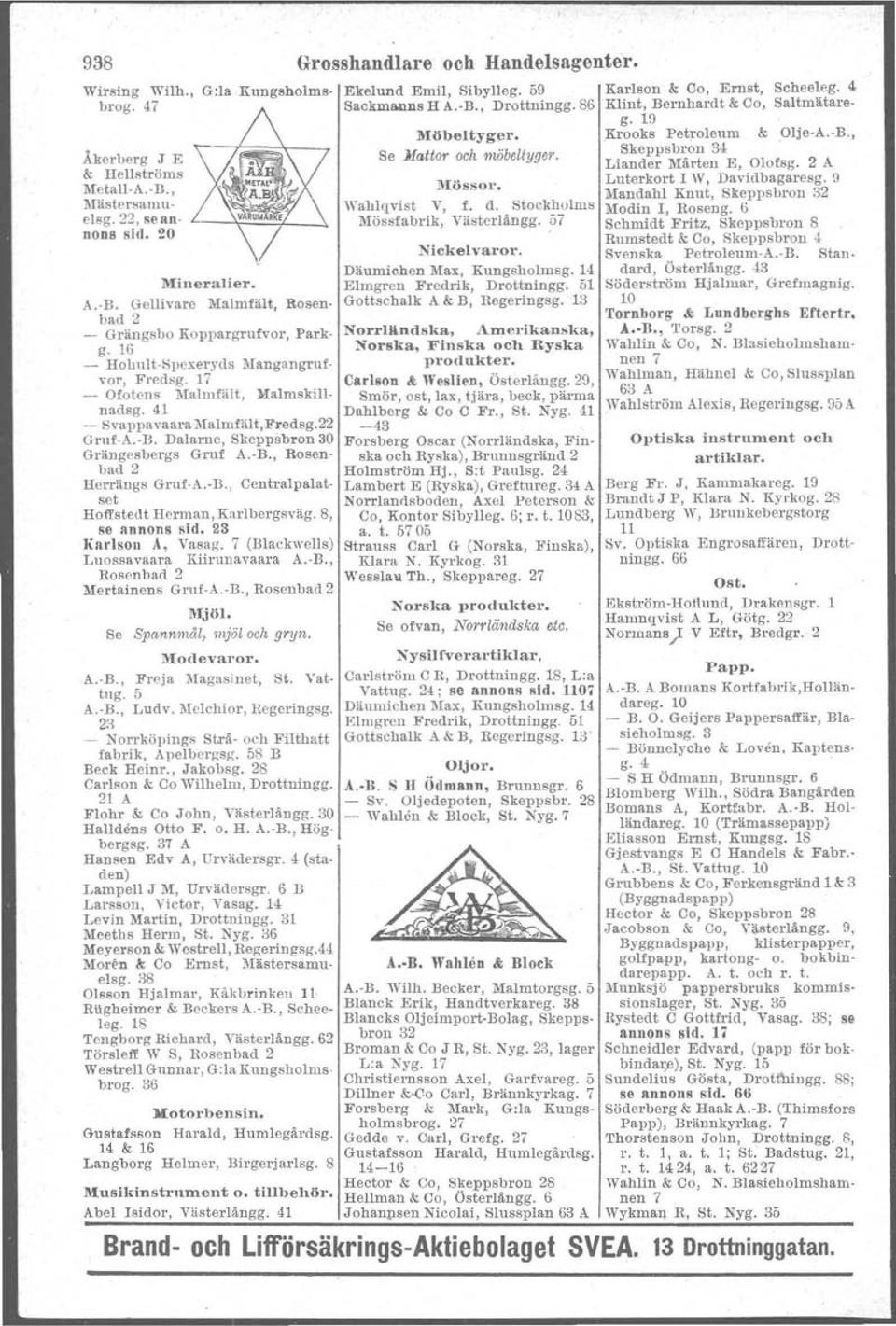 1 - Svappavaara }Ialmfält,Fredsg.22 Gruf-A.-B. Dalarne, Skeppåbron 30 Grängesbergs Grnf A.~B., Rosenbad 2 Herrängs Gruf A.-B., Centralparatset Hoffstedt Herman, Karlbergsväg.