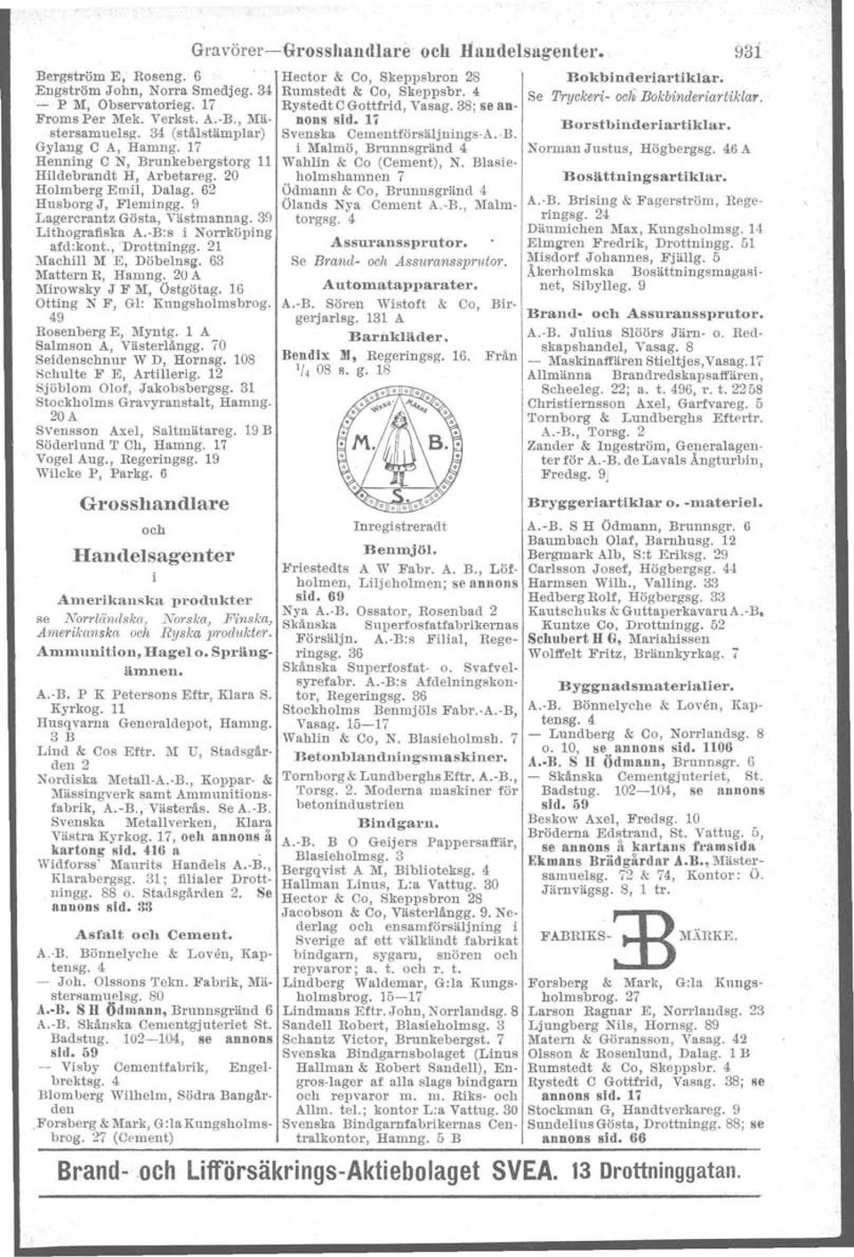 , Drottningg. 21 ~1achill 111E, Döbelnsg. 63 Mattern R, Harung. 20 A Mirowsky J F M, östgötag. 16 Otting N F, Gl: Kungsholmsbrog. 9 Rosenberg E, Myntg. 1 A Sa1mson A, Västerlångg.