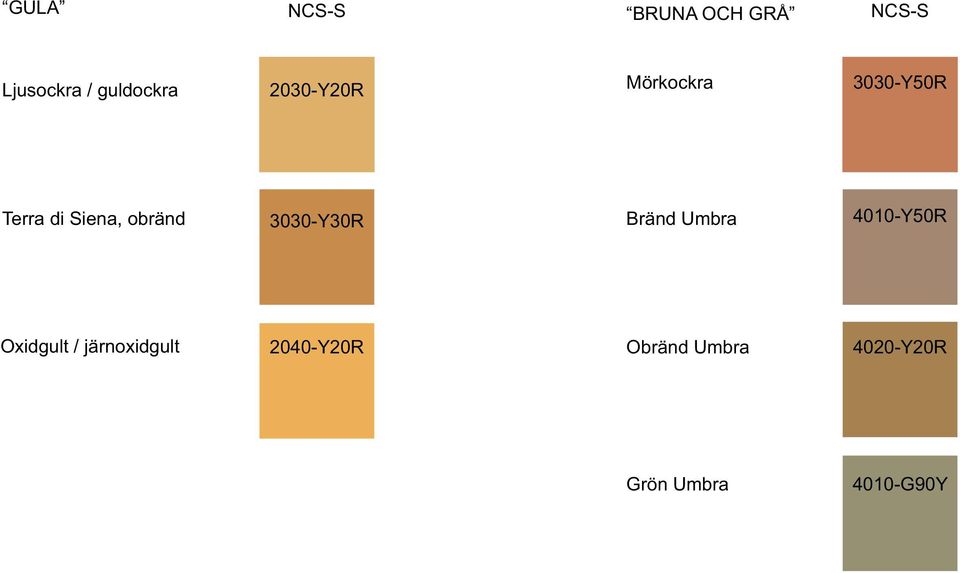 3030-Y30R Bränd Umbra 4010-Y50R Oxidgult /