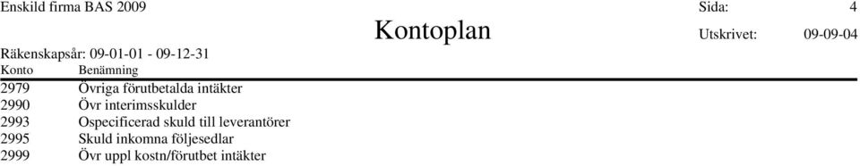 2993 Ospecificerad skuld till leverantörer 2995