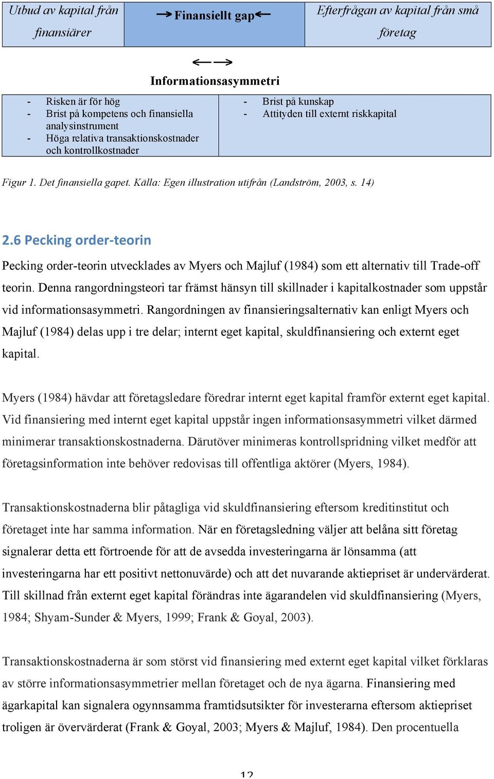 Källa: Egen illustration utifrån (Landström, 2003, s. 14),"?+-1F%3)&+.'*1'K:1.'3)+ Pecking order-teorin utvecklades av Myers och Majluf (1984) som ett alternativ till Trade-off teorin.