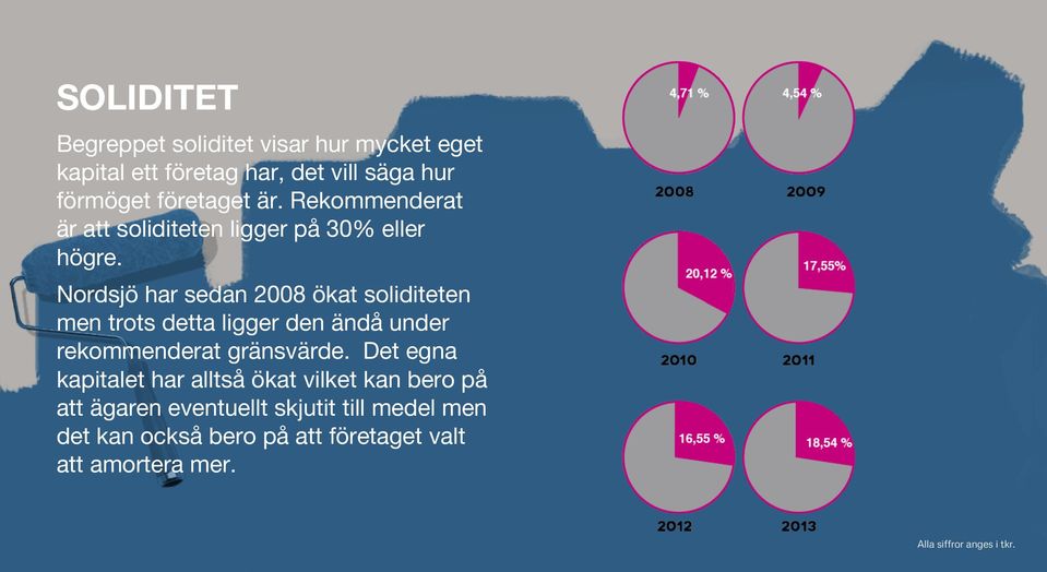 Nordsjö har sedan 2008 ökat soliditeten men trots detta ligger den ändå under rekommenderat gränsvärde.