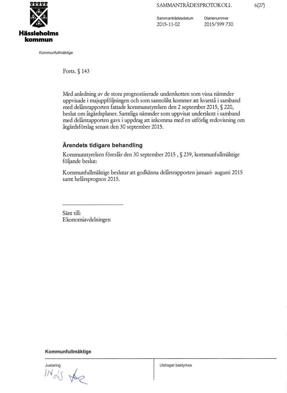 den 2 september 2015, 220, beslut om åtgärdsplaner.