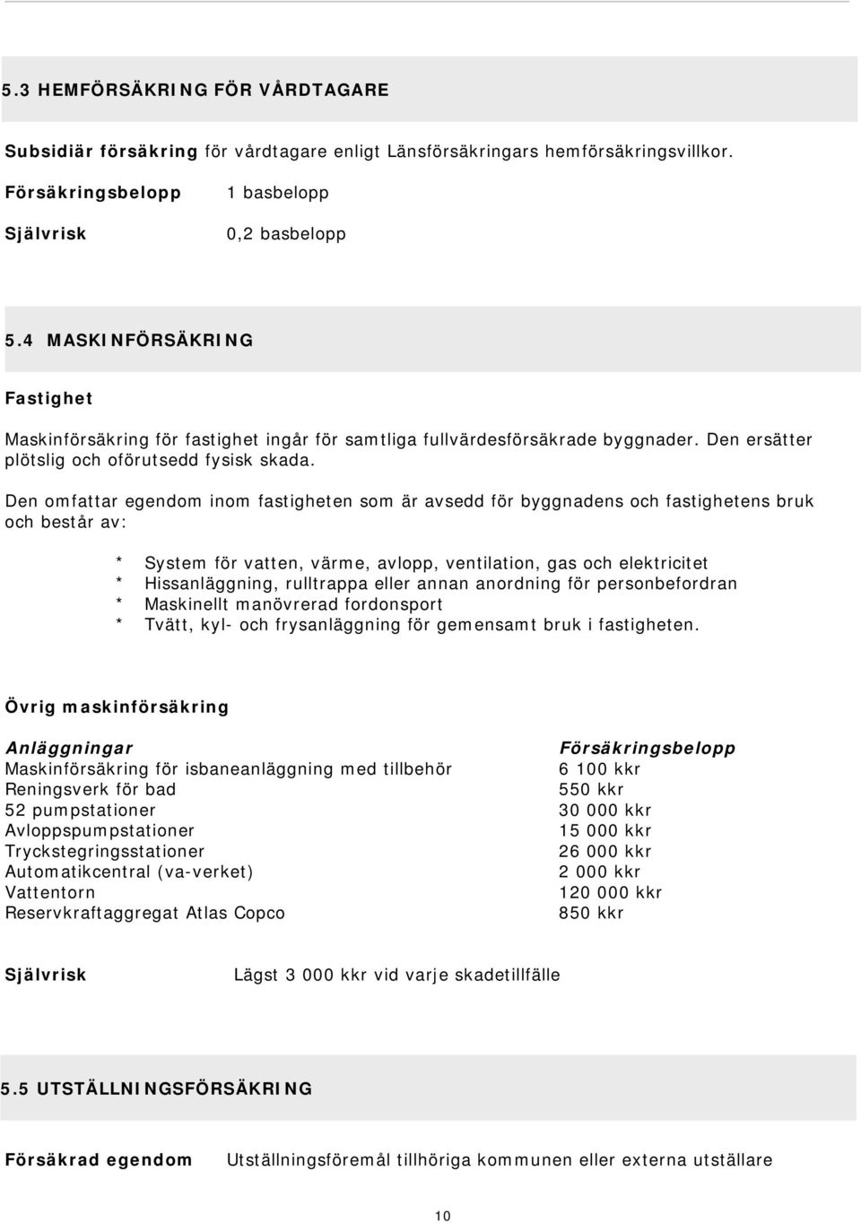 Den omfattar egendom inom fastigheten som är avsedd för byggnadens och fastighetens bruk och består av: * System för vatten, värme, avlopp, ventilation, gas och elektricitet * Hissanläggning,