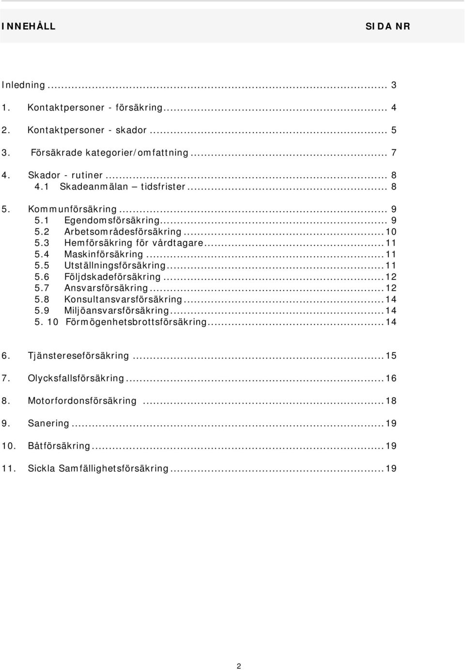 ..11 5.5 Utställningsförsäkring...11 5.6 Följdskadeförsäkring...12 5.7 Ansvarsförsäkring...12 5.8 Konsultansvarsförsäkring...14 5.9 Miljöansvarsförsäkring...14 5. 10 Förmögenhetsbrottsförsäkring.