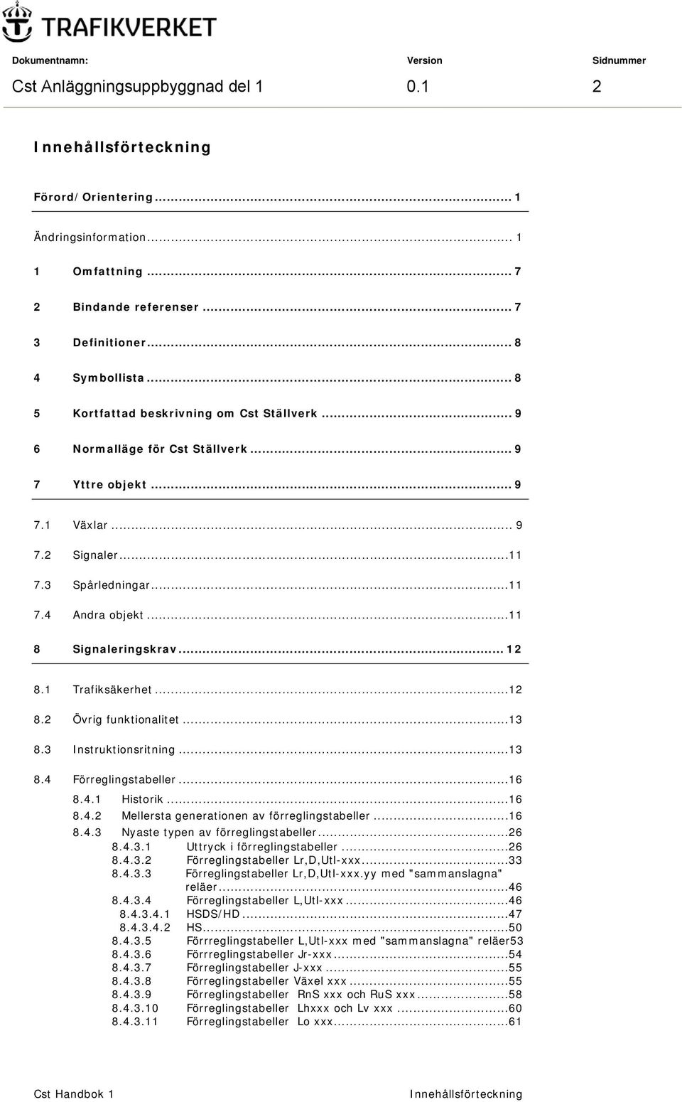 .. 11 8 Signaleringskrav... 12 8.1 Trafiksäkerhet... 12 8.2 Övrig funktionalitet... 13 8.3 Instruktionsritning... 13 8.4 Förreglingstabeller... 16 8.4.1 Historik... 16 8.4.2 Mellersta generationen av förreglingstabeller.