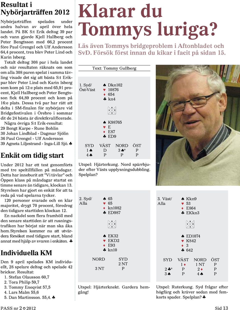 Totalt deltog 308 par i hela landet och när resultaten räknats om som om alla 308 paren spelat i samma tävling visade det sig att bästa S:t Erikpar blev Peter Lind och Karin Isberg som kom på 12:e