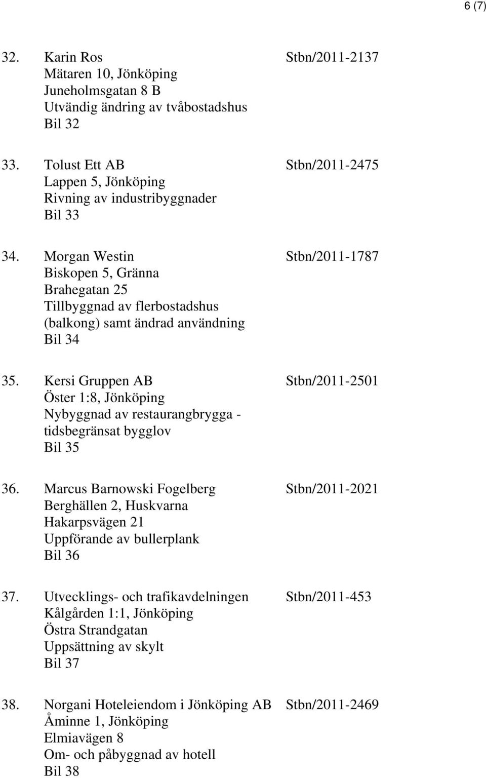 Morgan Westin Biskopen 5, Gränna Brahegatan 25 Tillbyggnad av flerbostadshus (balkong) samt ändrad användning Bil 34 Stbn/2011-1787 35.