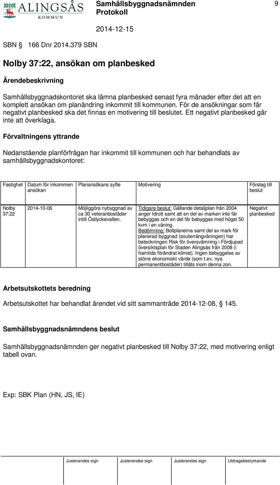 För de ansökningar som får negativt planbesked ska det finnas en motivering till beslutet. Ett negativt planbesked går inte att överklaga.