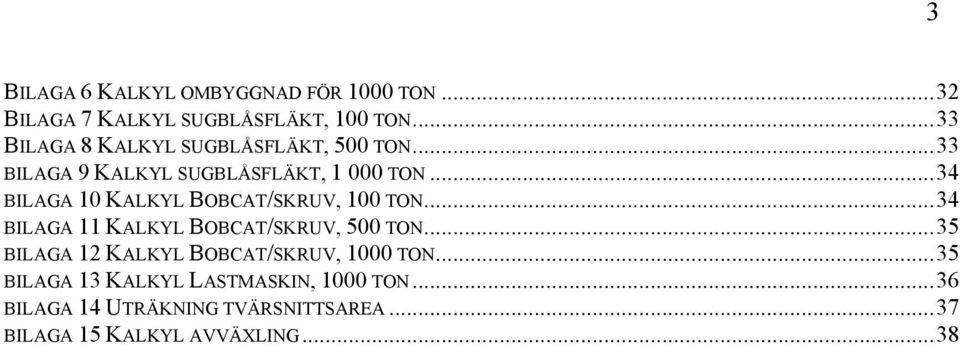 ..34 BILAGA 10 KALKYL BOBCAT/SKRUV, 100 TON...34 BILAGA 11 KALKYL BOBCAT/SKRUV, 500 TON.