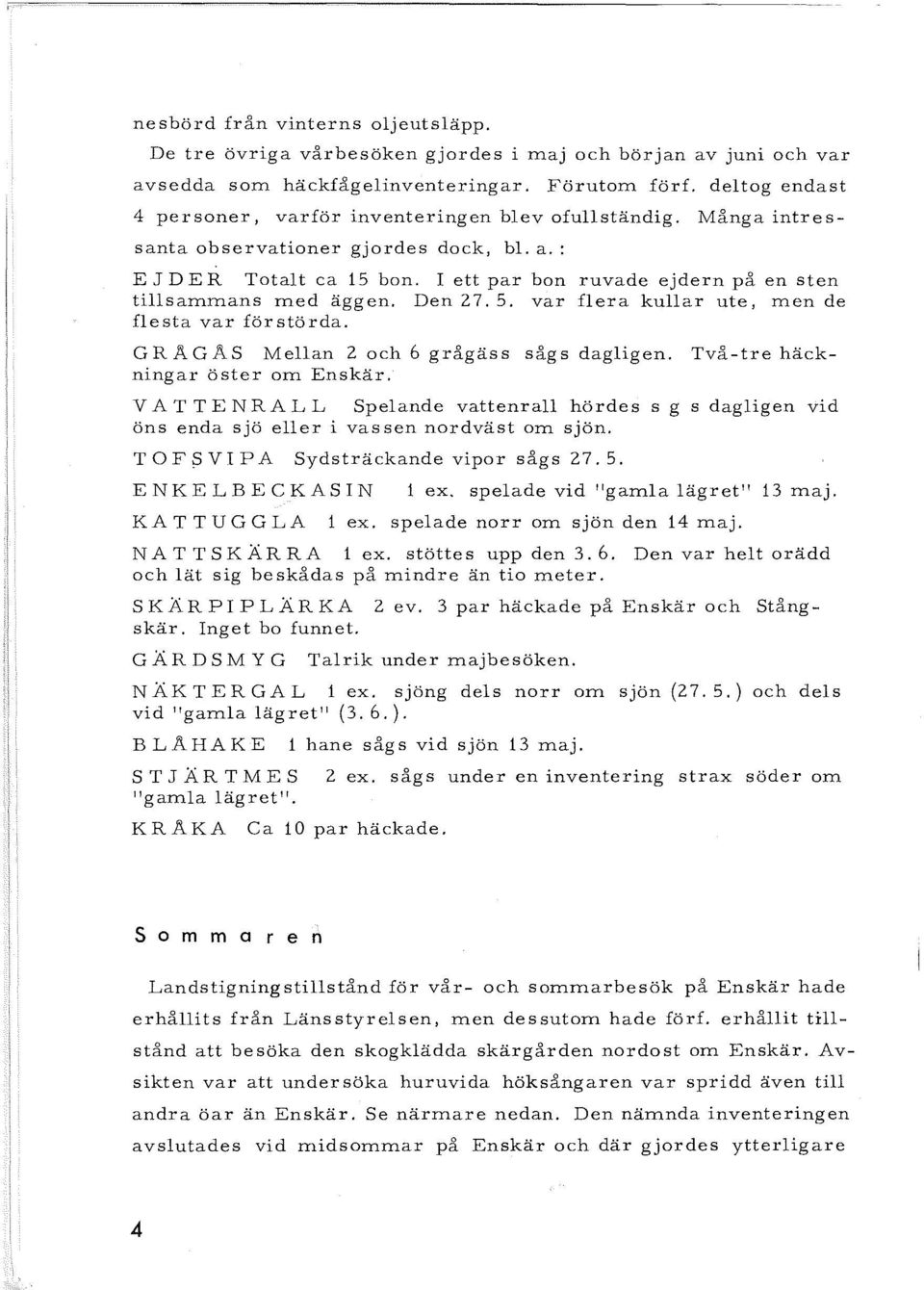 I ett par bon ruvade ejdern på en sten tillsallllllans llled äggen. Den 27. 5. var flera kullar ute, lllen de flesta var förstörda. GRAGAS Mellan 2 och 6 grågäss sågs dagligen.