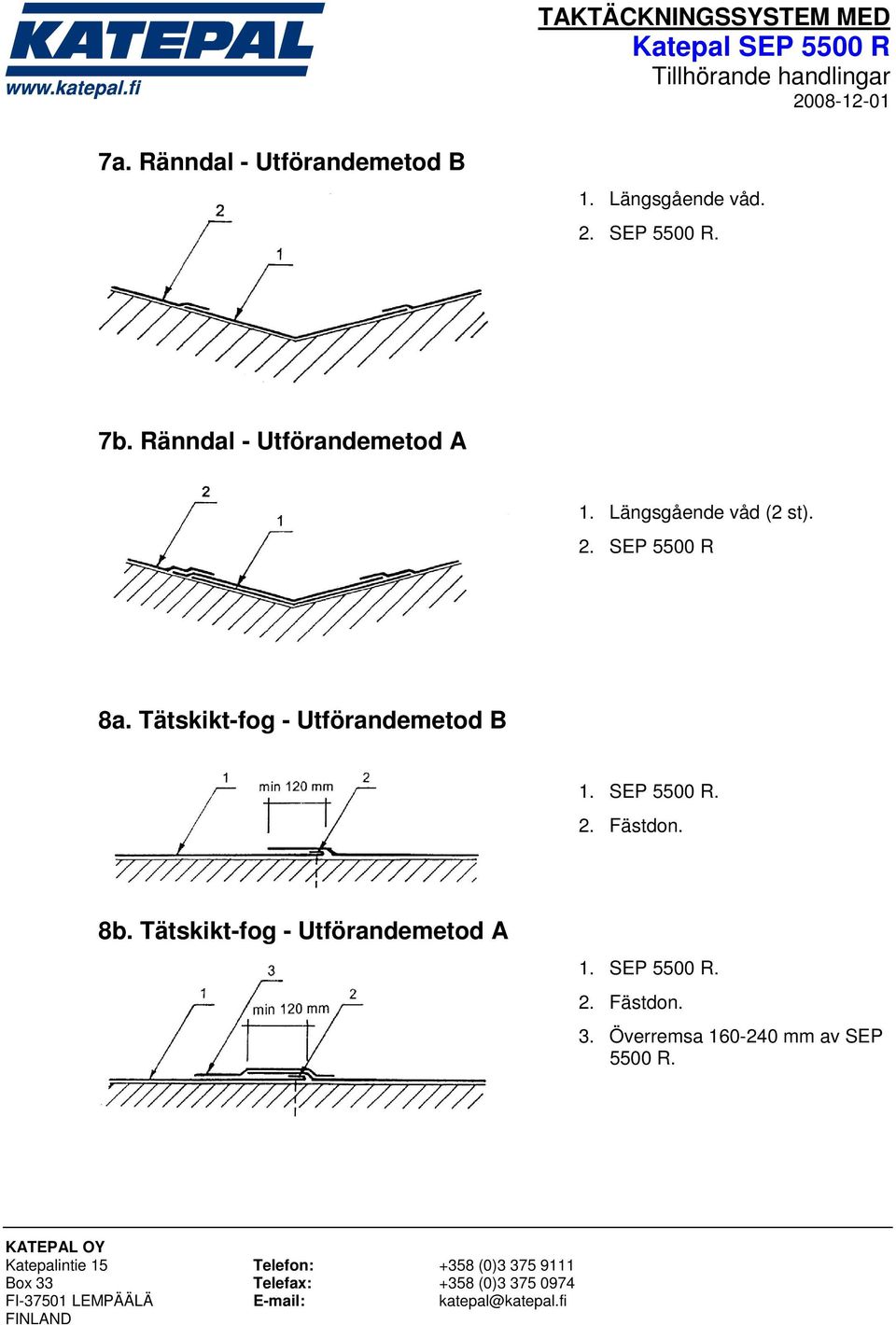 Tätskikt-fog - Utförandemetod B 1. SEP 5500 R. 2. Fästdon. 8b.