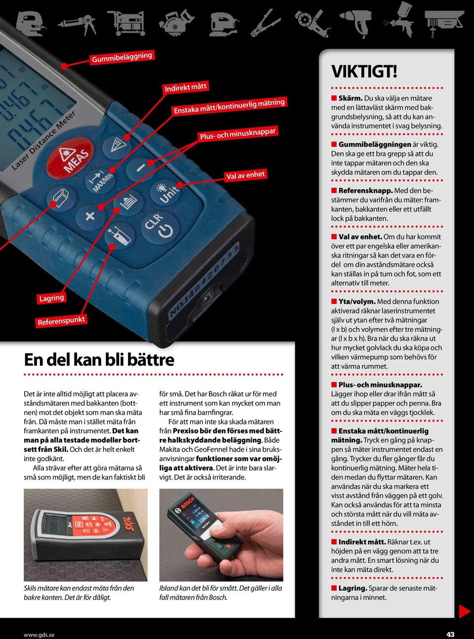Den ska ge ett bra grepp så att du inte tappar mätaren och den ska skydda mätaren om du tappar den. Referensknapp.