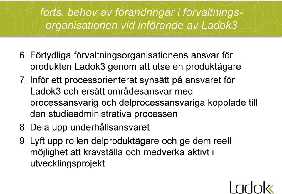 Inför ett processorienterat synsätt på ansvaret för Ladok3 och ersätt områdesansvar med processansvarig och delprocessansvariga