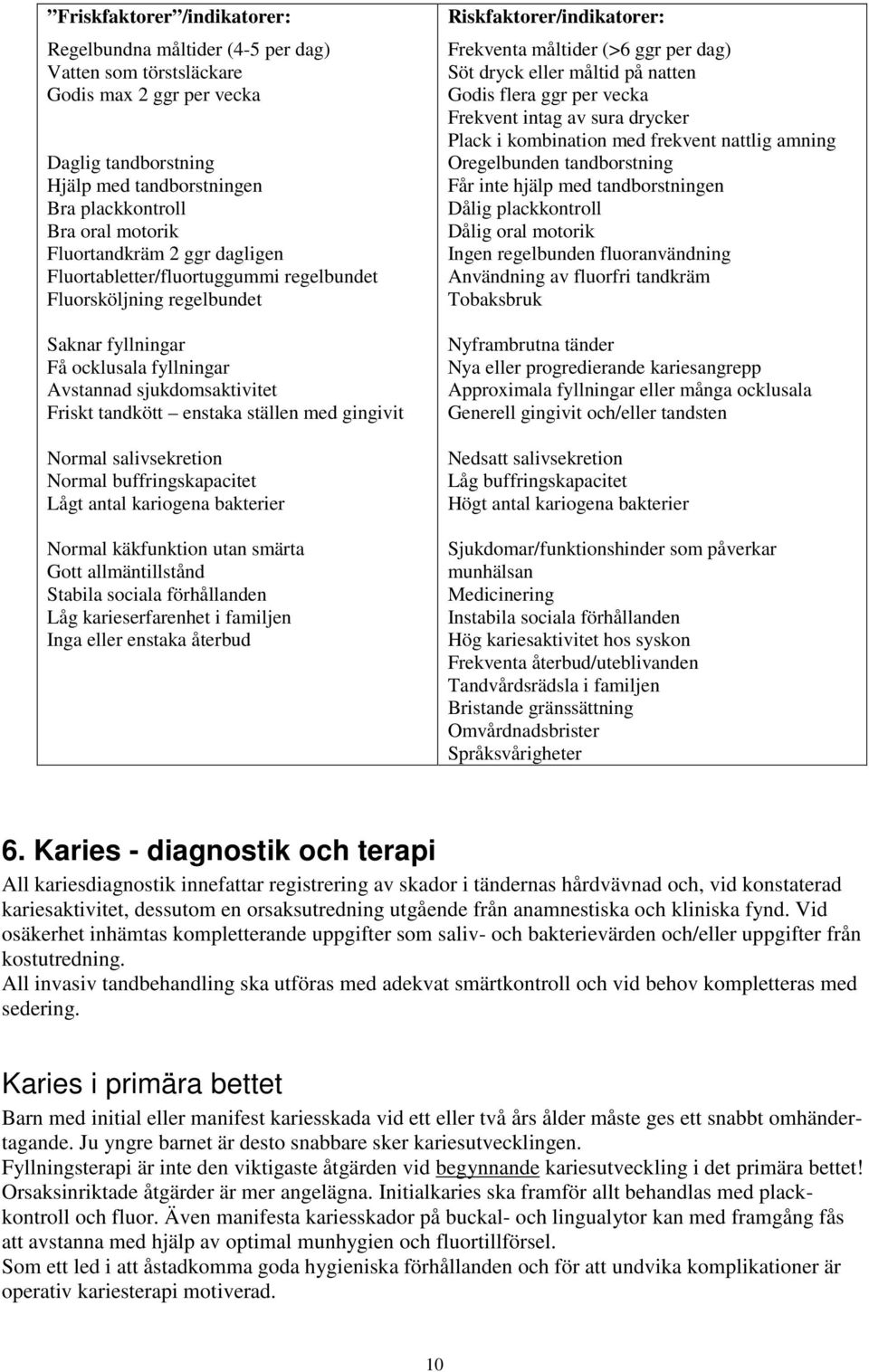 med gingivit Normal salivsekretion Normal buffringskapacitet Lågt antal kariogena bakterier Normal käkfunktion utan smärta Gott allmäntillstånd Stabila sociala förhållanden Låg karieserfarenhet i