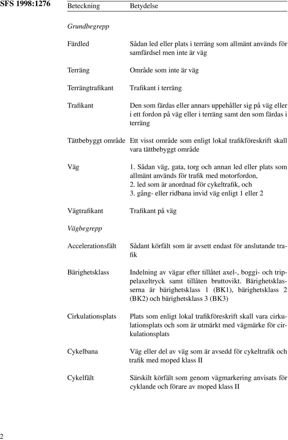 trafikföreskrift skall vara tättbebyggt område Väg Vägtrafikant 1. Sådan väg, gata, torg och annan led eller plats som allmänt används för trafik med motorfordon, 2.