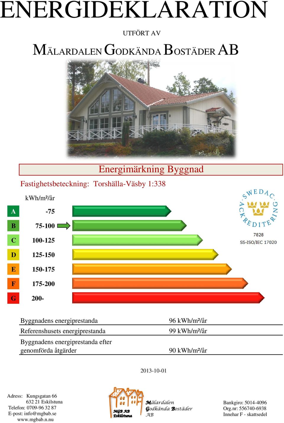 Byggnadens energiprestanda efter genomförda åtgärder 96 /m²/år 99 /m²/år 90 /m²/år Adress: Kungsgatan 66 632 21 Eskilstuna Telefon: