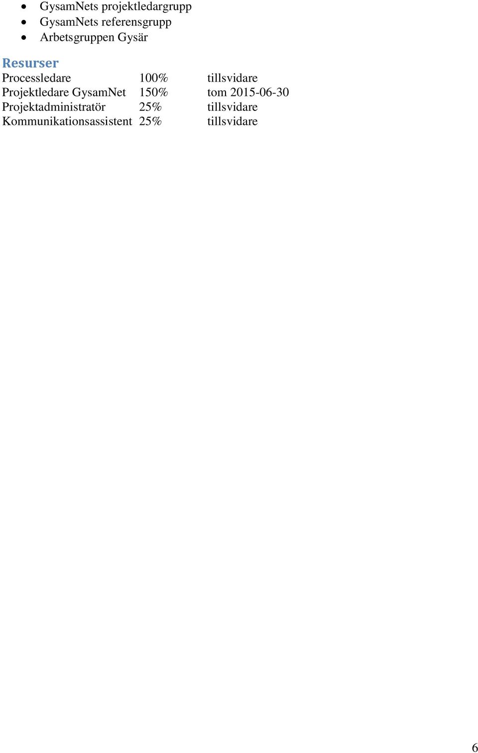 tillsvidare Projektledare GysamNet 150% tom 2015-06-30