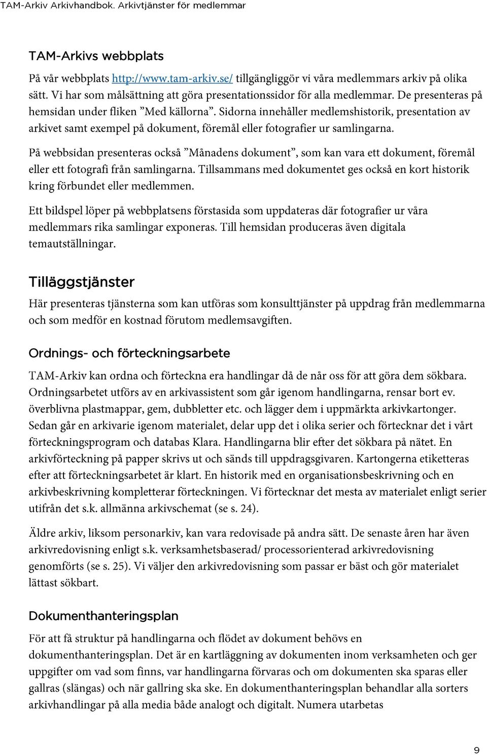 TAM-Arkivs webbplats