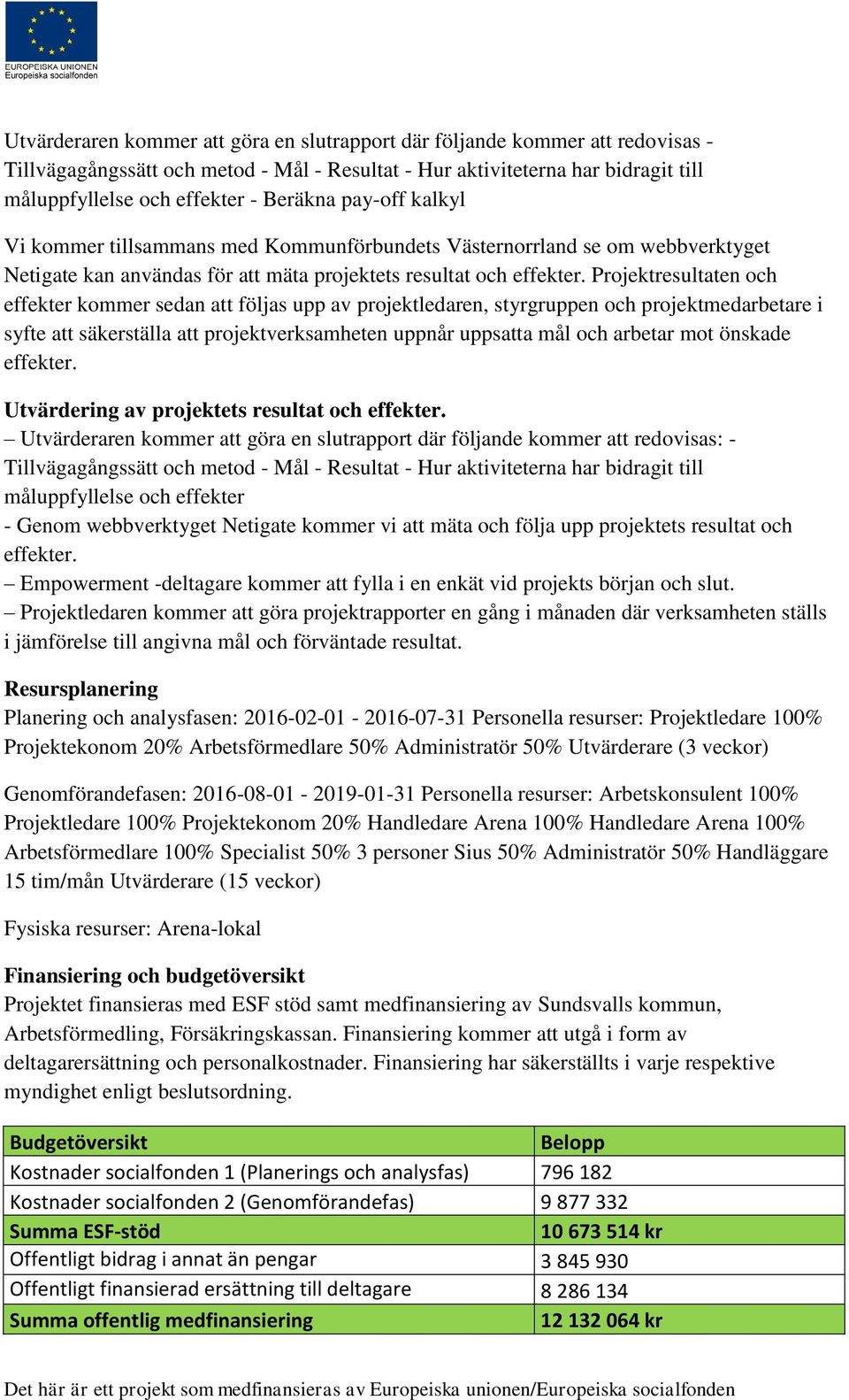 Projektresultaten och effekter kommer sedan att följas upp av projektledaren, styrgruppen och projektmedarbetare i syfte att säkerställa att projektverksamheten uppnår uppsatta mål och arbetar mot