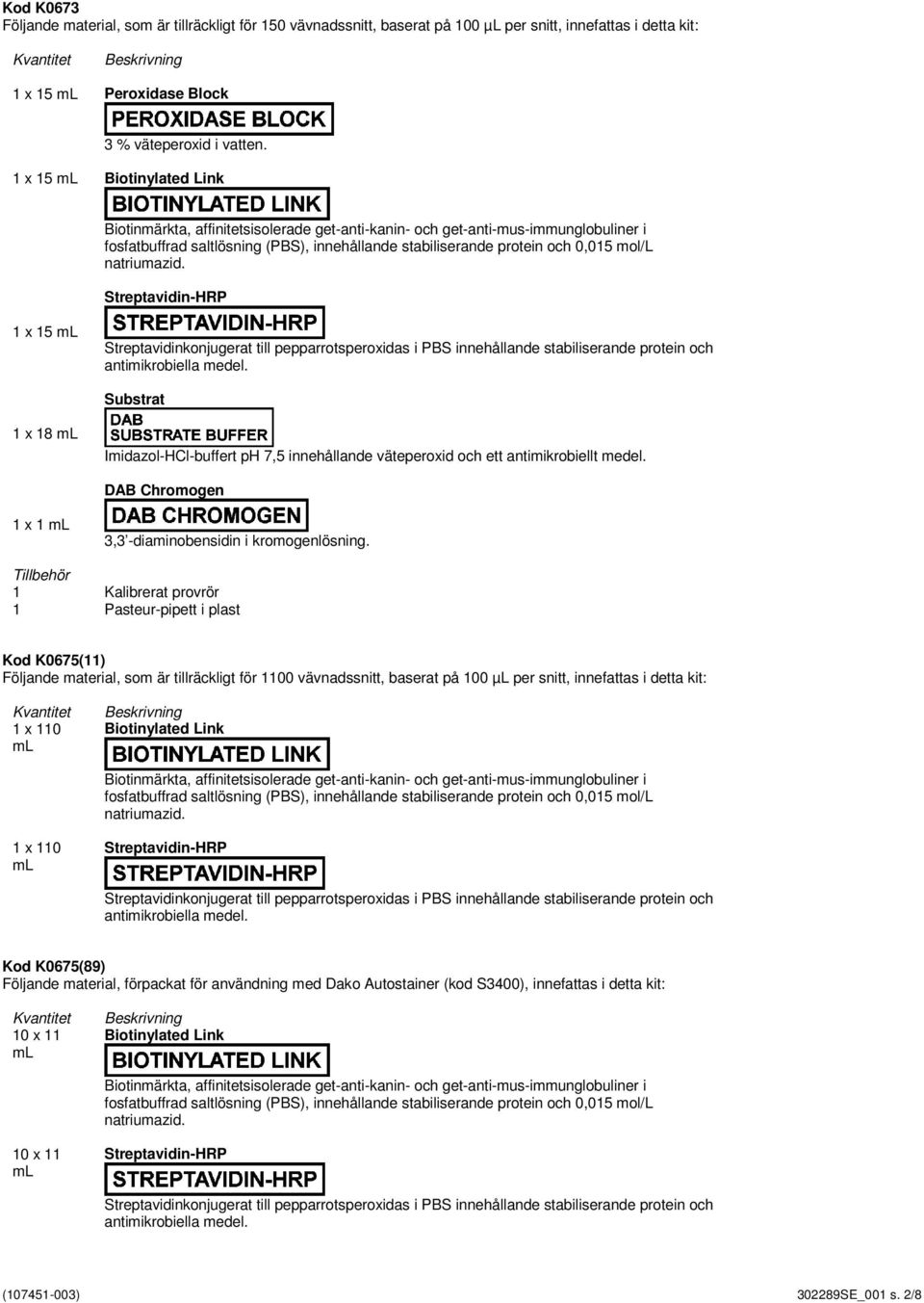 natriumazid. Streptavidin-HRP 1 x 15 ml Streptavidinkonjugerat till pepparrotsperoxidas i PBS innehållande stabiliserande protein och antimikrobiella medel.