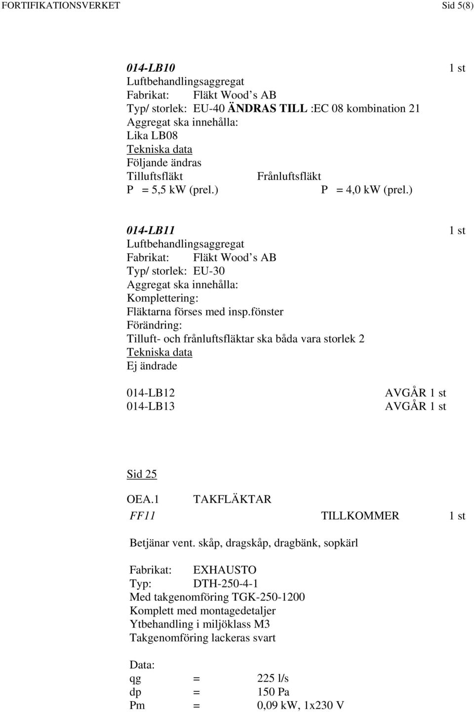 fönster Förändring: - och frånluftsfläktar ska båda vara storlek 2 014-LB12 014-LB13 AVGÅR AVGÅR Sid 25 OEA.1 TAKFLÄKTAR FF11 TILLKOMMER Betjänar vent.