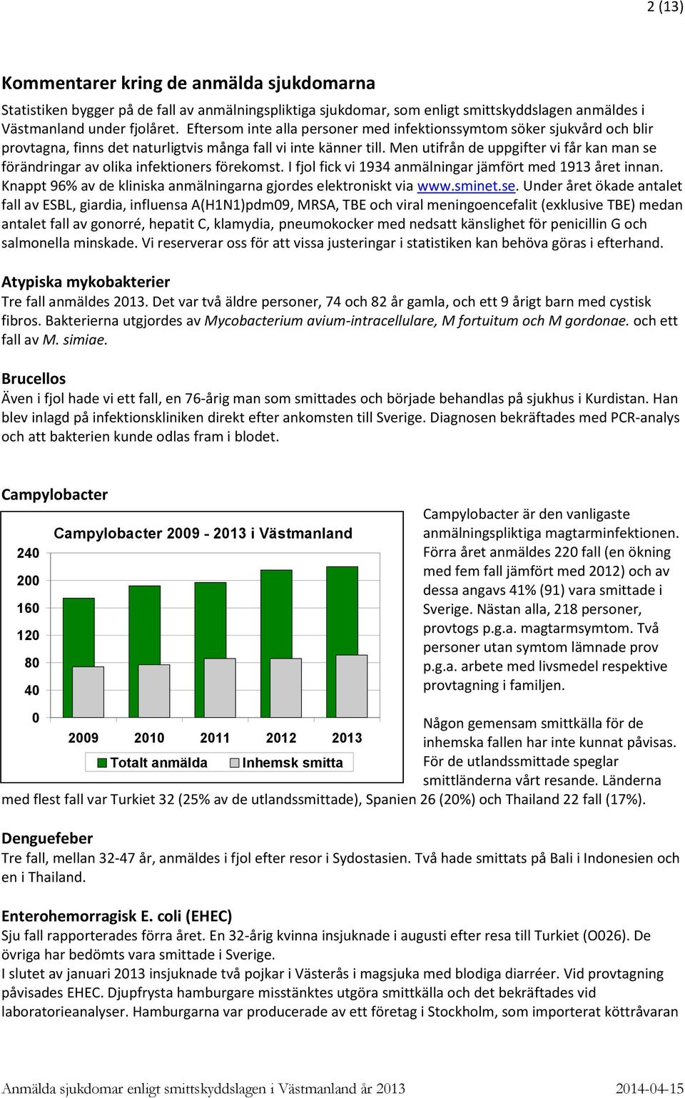 Men utifrån de uppgifter vi får kan man se förändringar av olika infektioners förekomst. I fjol fick vi 1934 anmälningar jämfört med 1913 året innan.