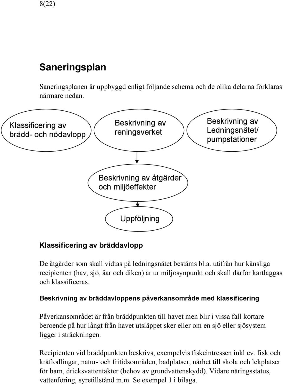 åtgärder som skall vidtas på ledningsnätet bestäms bl.a. utifrån hur känsliga recipienten (hav, sjö, åar och diken) är ur miljösynpunkt och skall därför kartläggas och klassificeras.