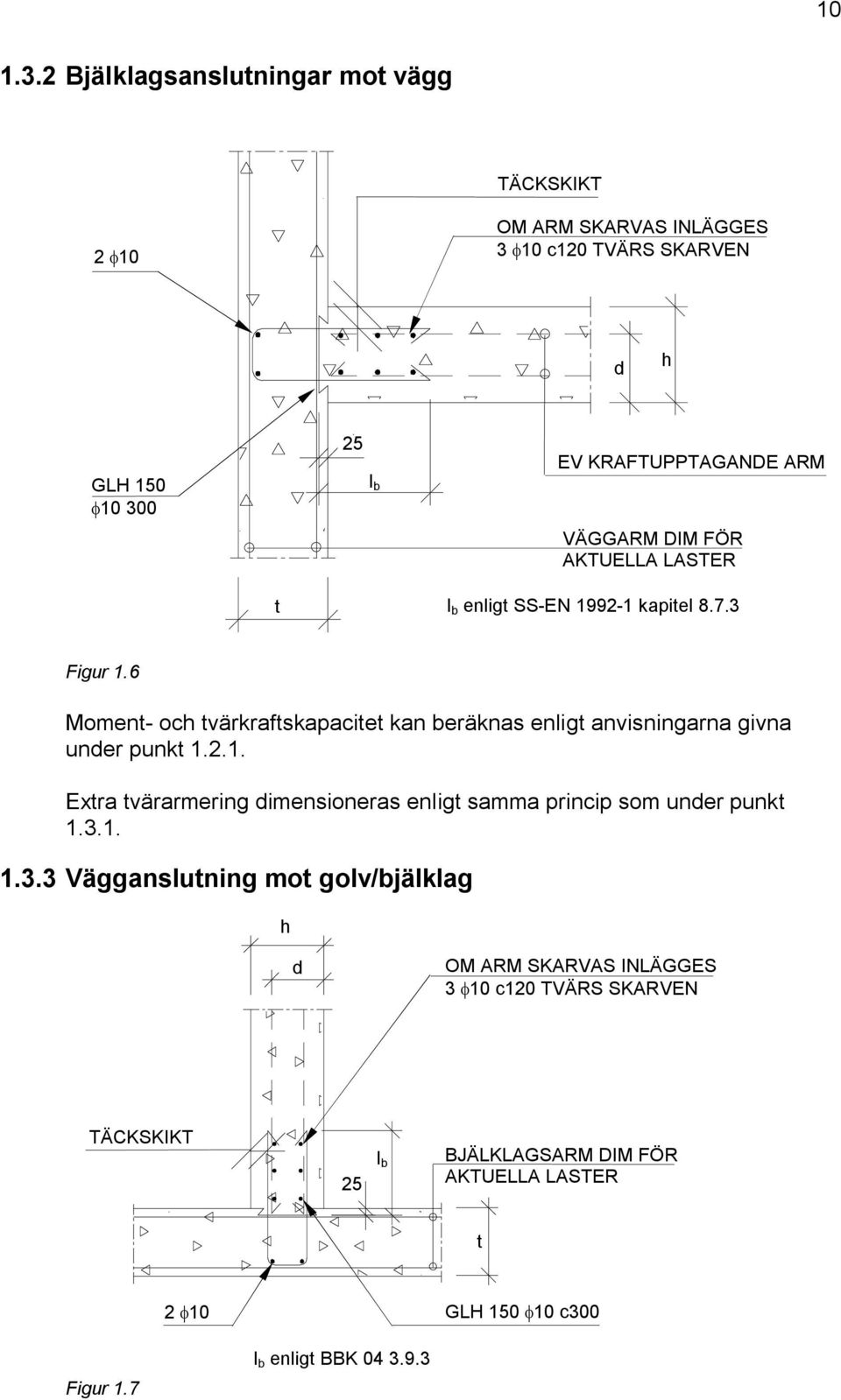 VÄGGARM DIM FÖR AKTUELLA LASTER t l b enligt SS-EN 1992-1 kapitel 8.7.3 Figur 1.