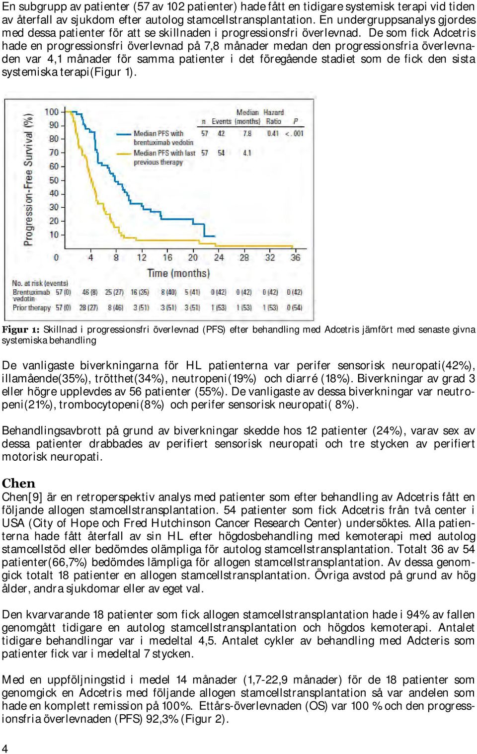 De som fick Adcetris hade en progressionsfri överlevnad på 7,8 månader medan den progressionsfria överlevnaden var 4,1 månader för samma patienter i det föregående stadiet som de fick den sista