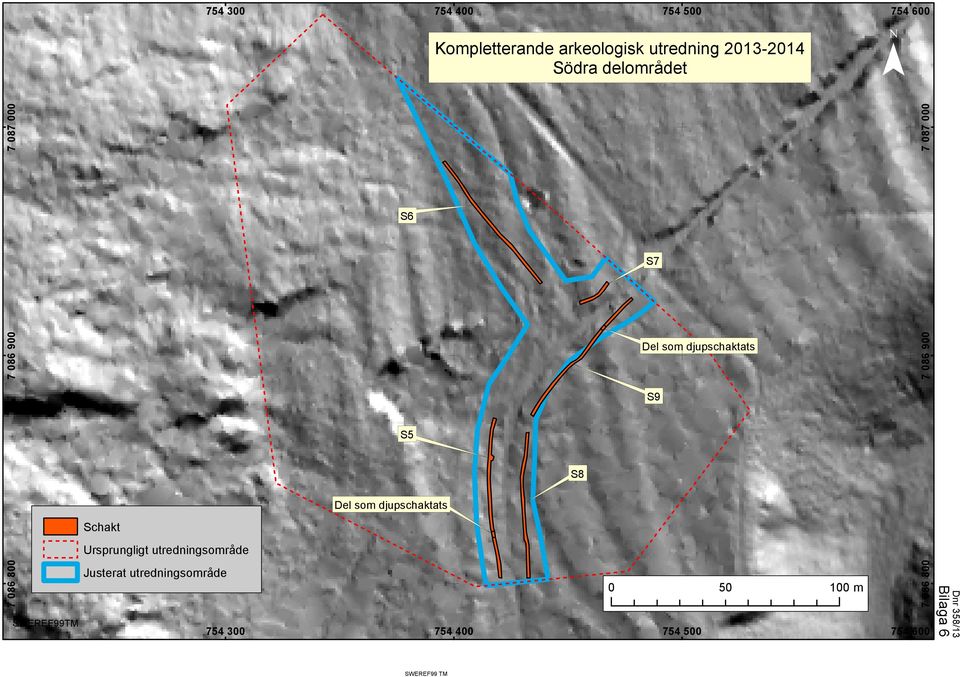 S8 Del som djupschaktats Schakt Ursprungligt utredningsområde 7 086 800 SWEREF99TM