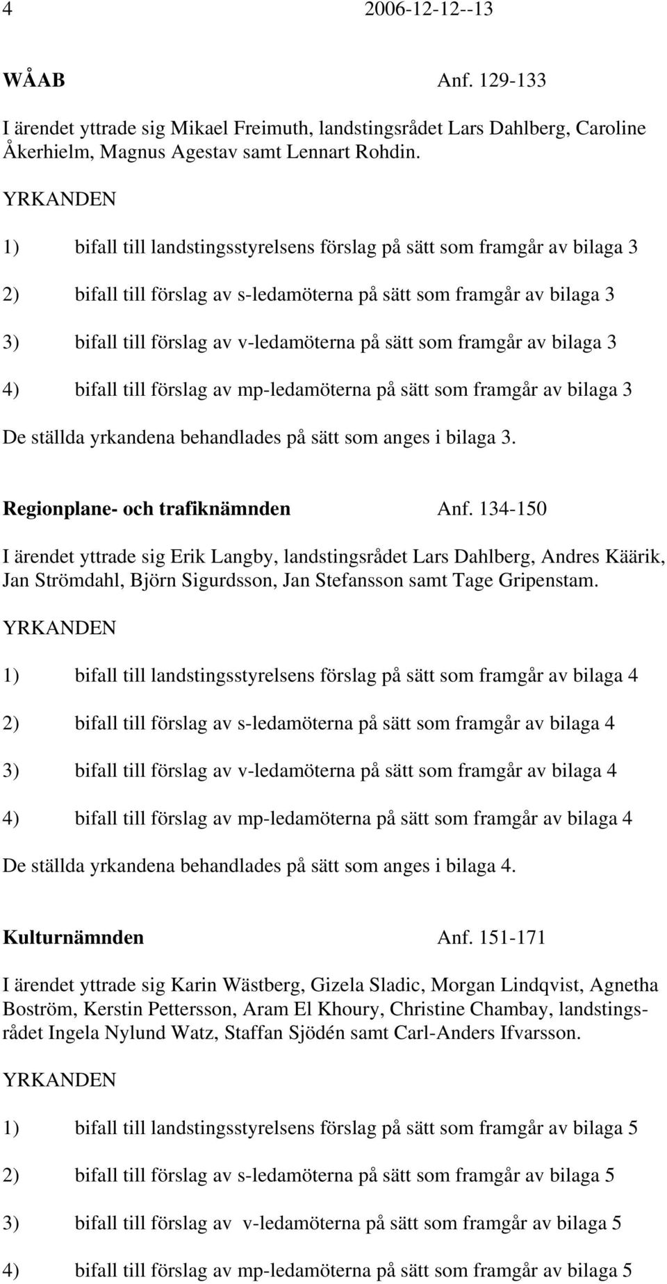 sätt som framgår av bilaga 3 4) bifall till förslag av mp-ledamöterna på sätt som framgår av bilaga 3 De ställda yrkandena behandlades på sätt som anges i bilaga 3. Regionplane- och trafiknämnden Anf.