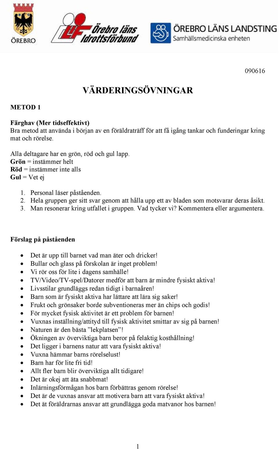 Hela gruppen ger sitt svar genom att hålla upp ett av bladen som motsvarar deras åsikt. 3. Man resonerar kring utfallet i gruppen. Vad tycker vi? Kommentera eller argumentera.