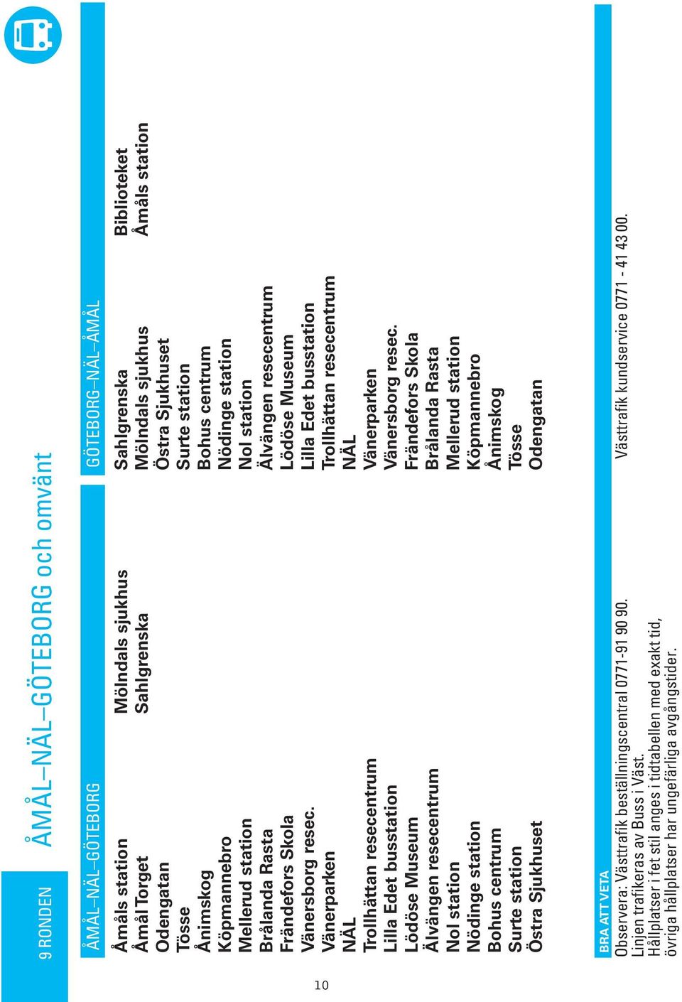 centrum Nöinge station Nol station Älvängen resecentrum Lööse Museum Lilla Eet busstation Trollhättan resecentrum Vänerparken Vänersborg resec.