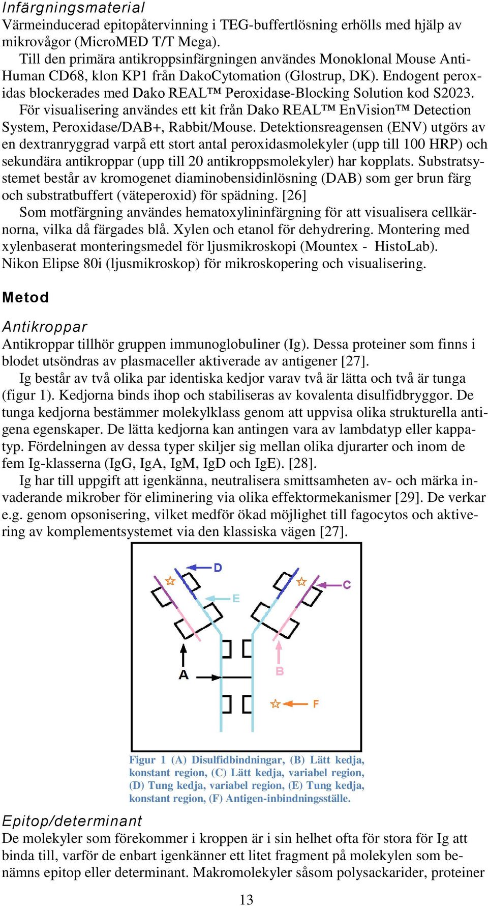 Endogent peroxidas blockerades med Dako REAL Peroxidase-Blocking Solution kod S2023. För visualisering användes ett kit från Dako REAL EnVision Detection System, Peroxidase/DAB+, Rabbit/Mouse.