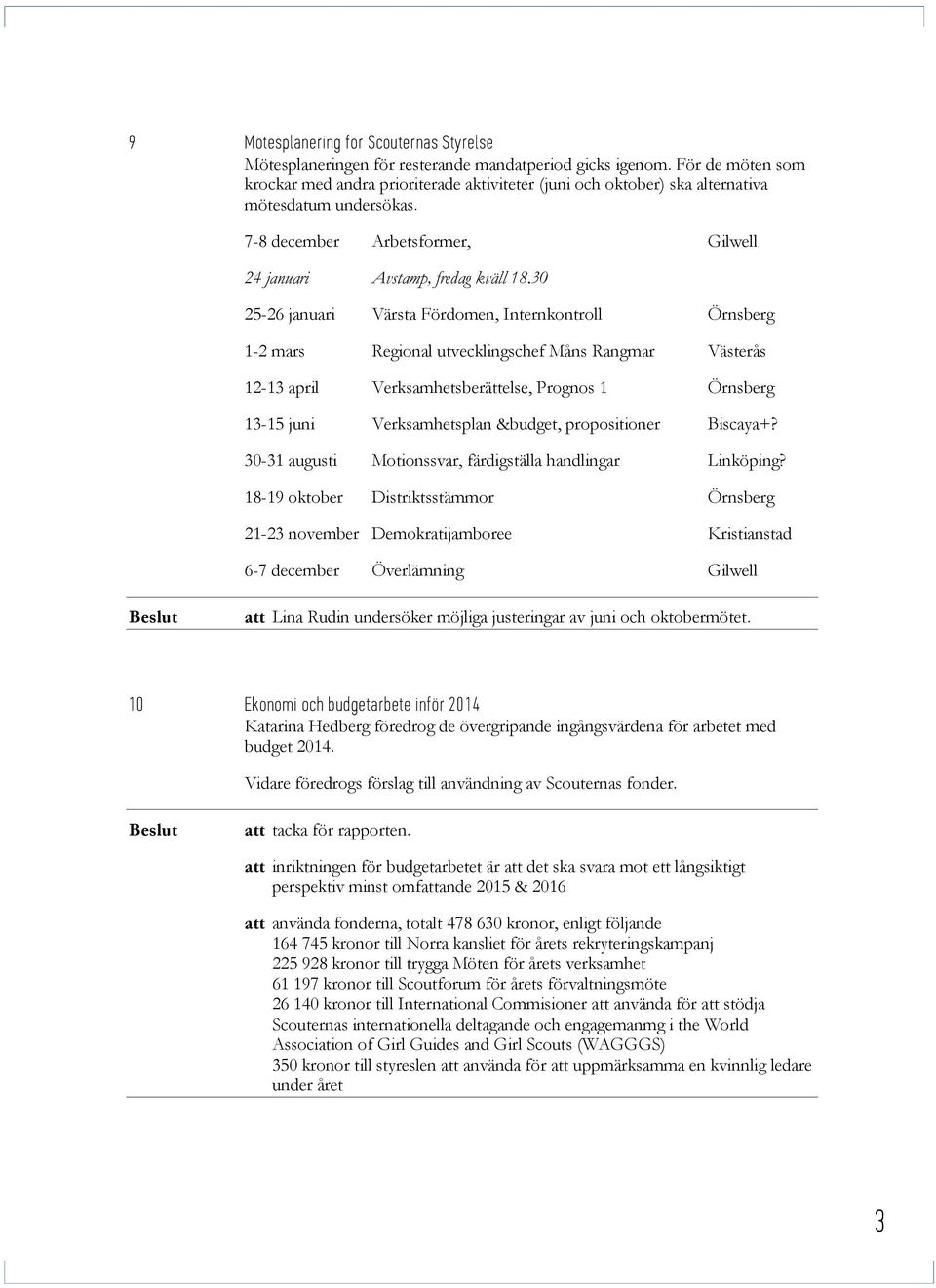 30 25-26 januari Värsta Fördomen, Internkontroll Örnsberg 1-2 mars Regional utvecklingschef Måns Rangmar Västerås 12-13 april Verksamhetsberättelse, Prognos 1 Örnsberg 13-15 juni Verksamhetsplan