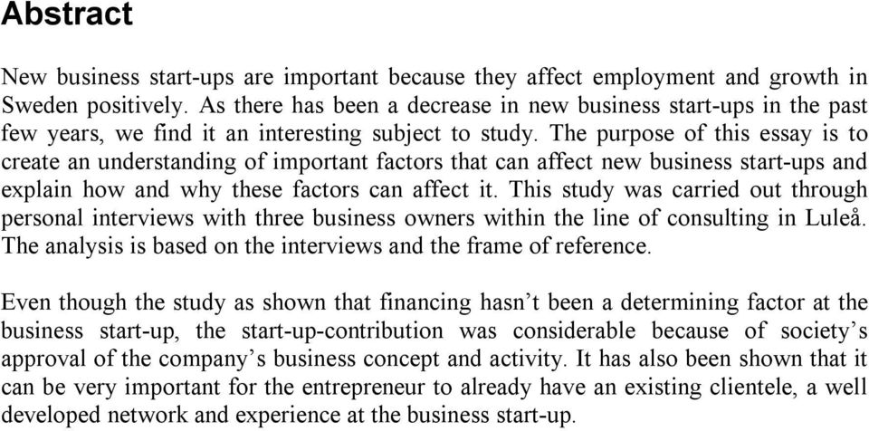 The purpose of this essay is to create an understanding of important factors that can affect new business start-ups and explain how and why these factors can affect it.