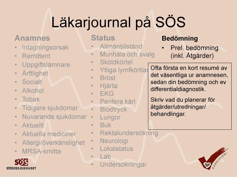 Rektalundersökning Neurologi Lokalstatus Lab Undersökningar Bedömning Prel. bedömning (inkl.