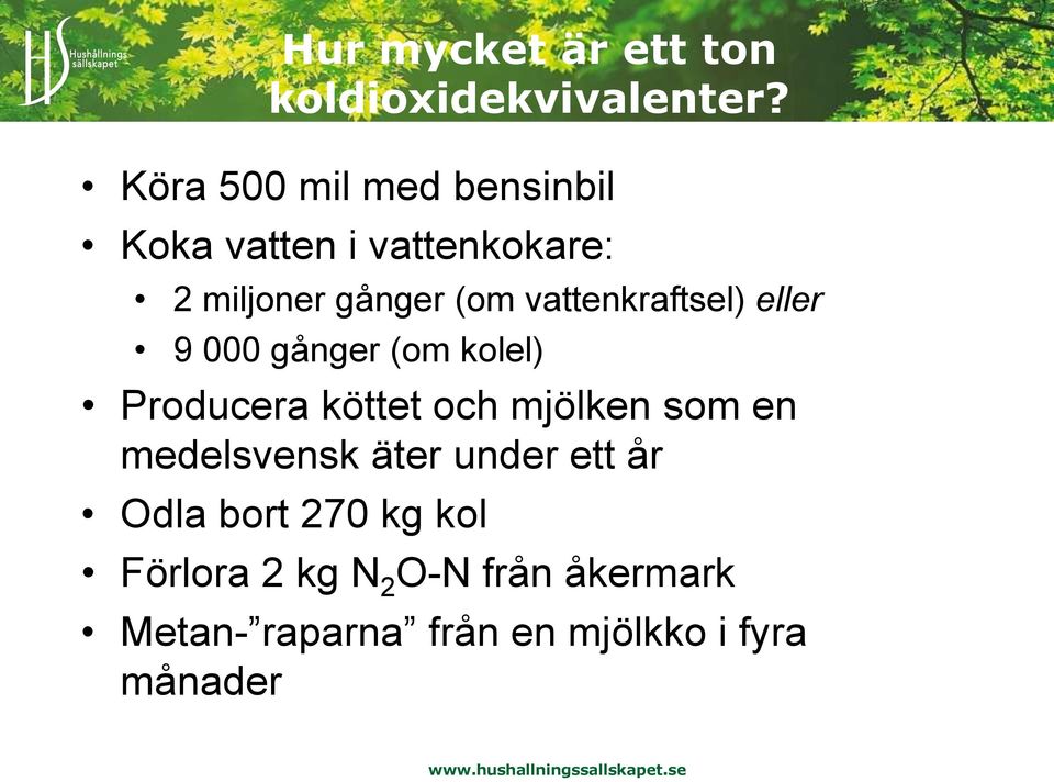 vattenkraftsel) eller 9 000 gånger (om kolel) Producera köttet och mjölken som en