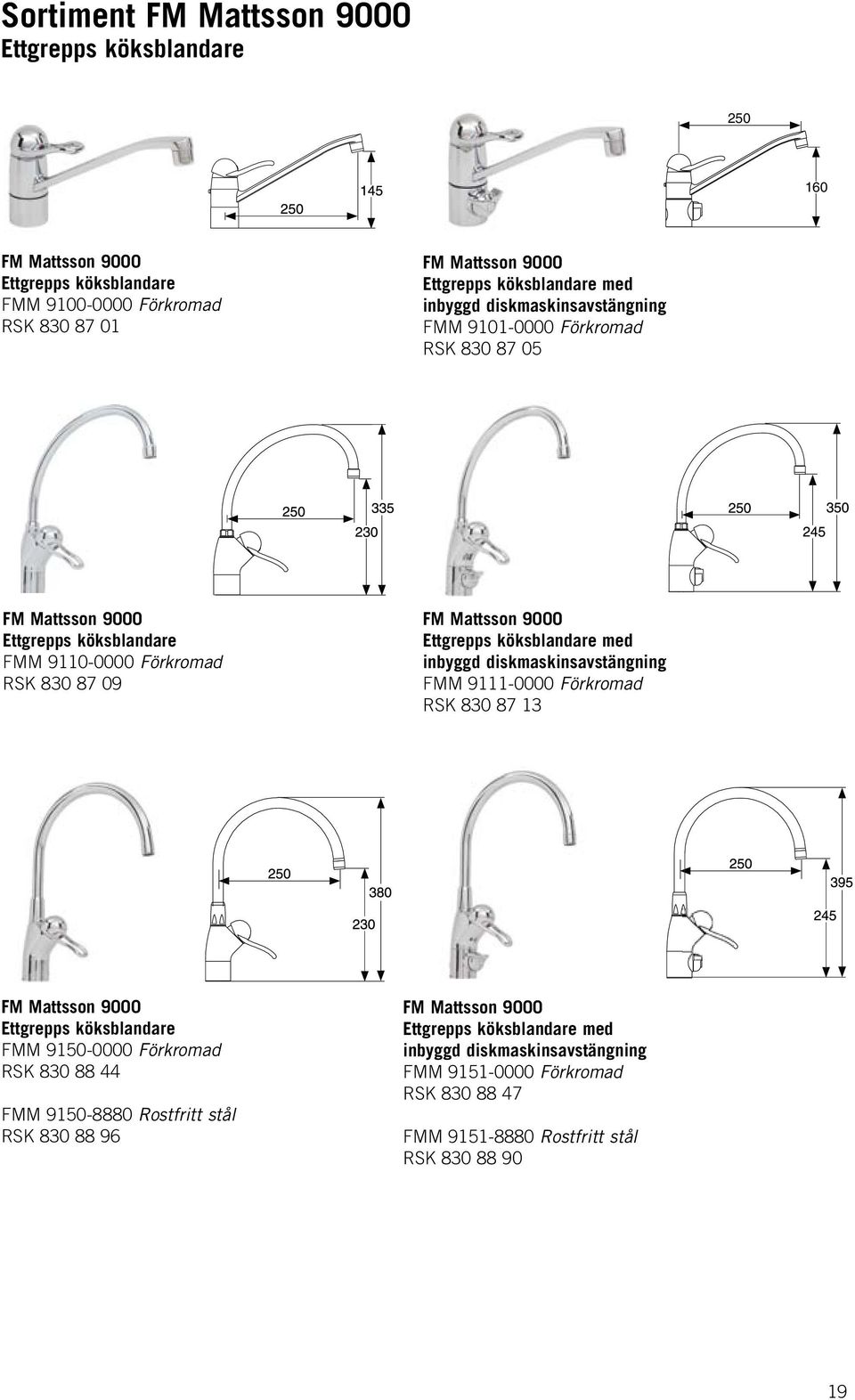 köksblandare med inbyggd diskmaskinsavstängning FMM 9111-0000 Förkromad RSK 830 87 13 FM Mattsson 9000 Ettgrepps köksblandare FMM 9150-0000 Förkromad RSK 830 88 44 FMM 9150-8880