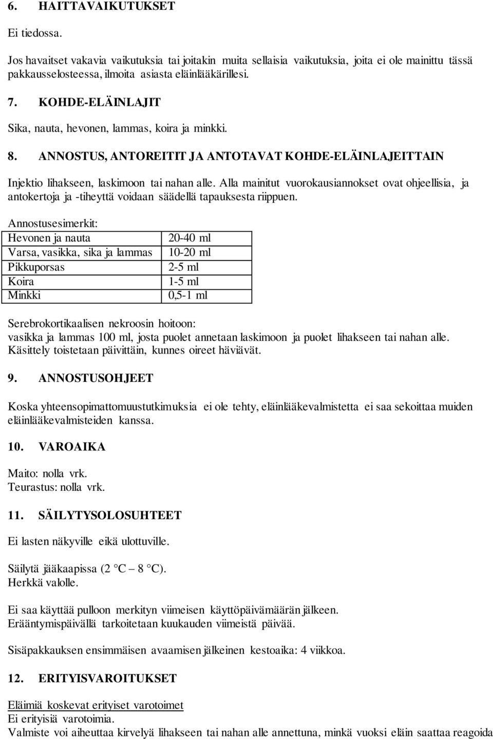 Alla mainitut vuorokausiannokset ovat ohjeellisia, ja antokertoja ja -tiheyttä voidaan säädellä tapauksesta riippuen.