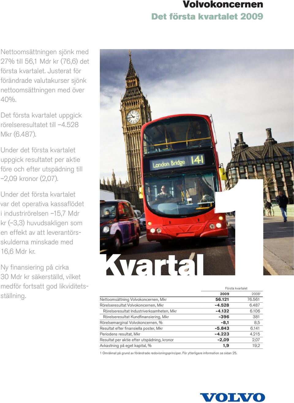 Under det första kvartalet var det operativa kassaflödet i industrirörelsen 15,7 Mdr kr ( 3,3) huvudsakligen som en effekt av att leverantörsskulderna minskade med 16,6 Mdr kr.
