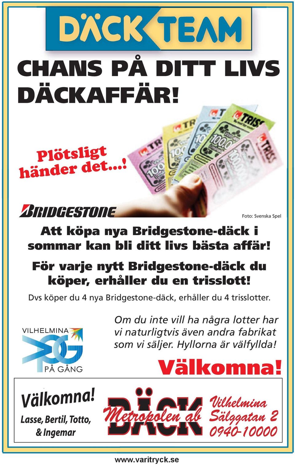 För varje nytt Bridgestone-däck du köper, erhåller du en trisslott!